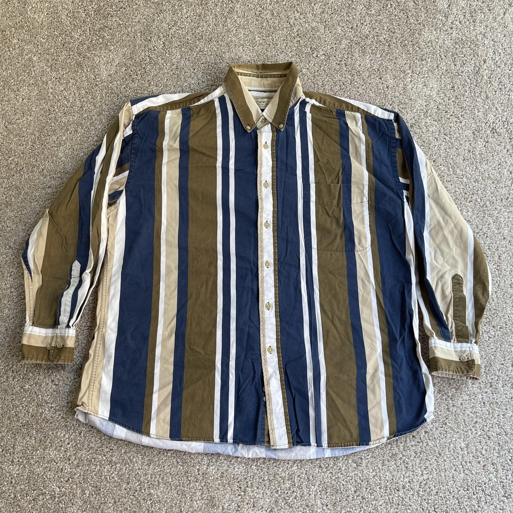 Vintage Natural Issue Shirt Mens Large Multicolor Stripe Long Sleeve Button Up